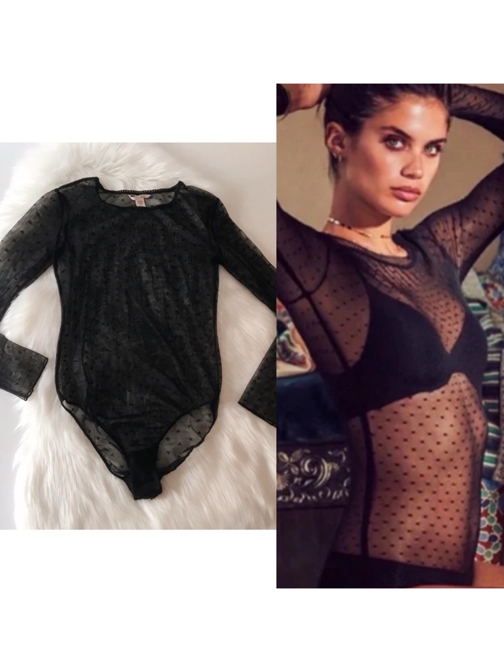 VS Hearts Sheer Mesh Bodysuit Teddy SMALL Black